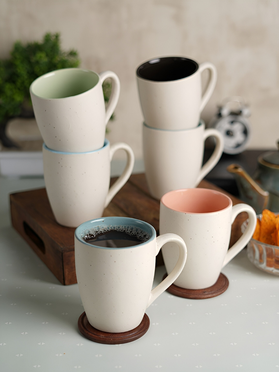 CDI Aamod Name Personalised White Ceramic Handmade 6 Piece Mugs-300ml