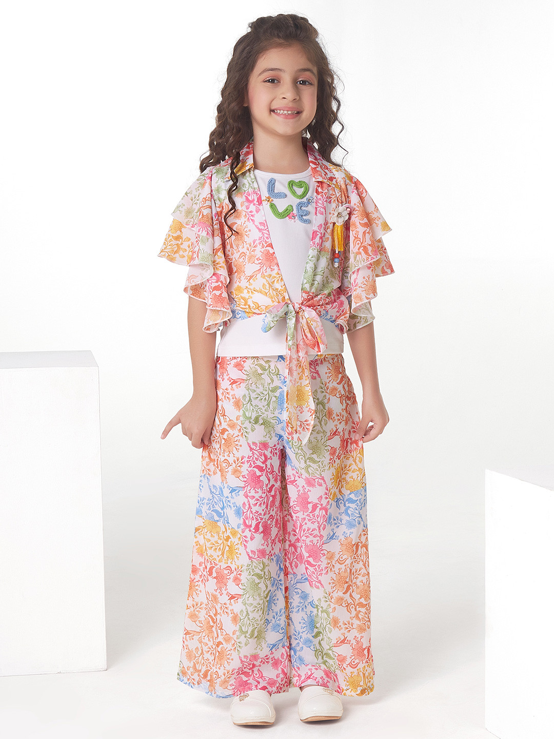 Ministitch Girls Printed T-shirt and Waistcoat with Trousers