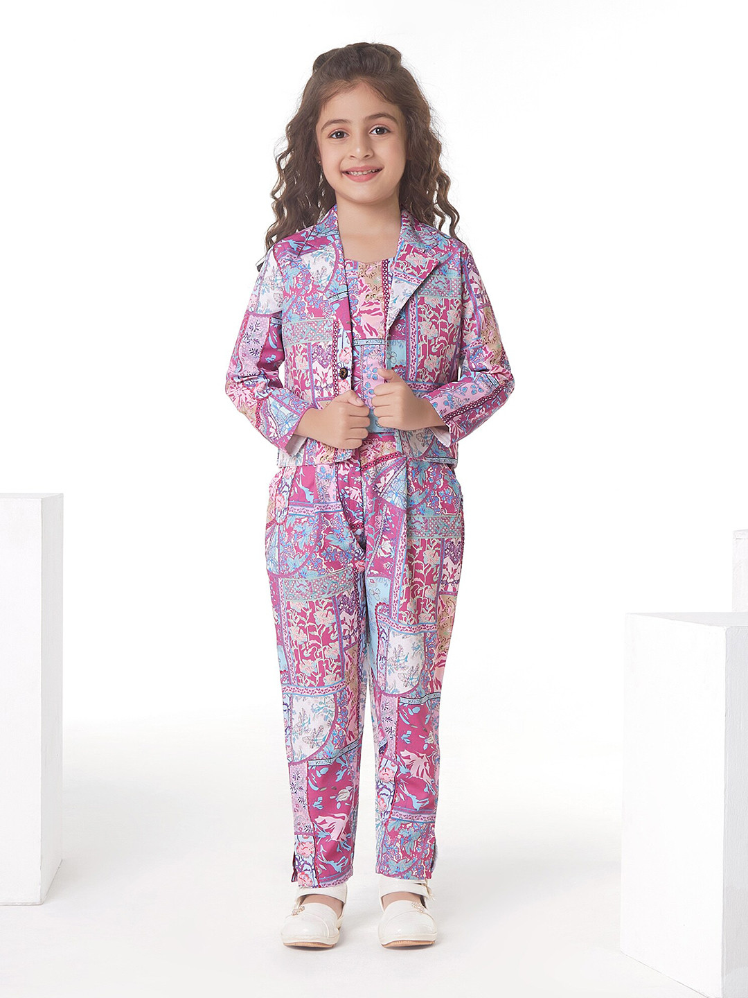 Ministitch Girls Print  Pure Cotton Round Neck Long Sleeves Clothing Set