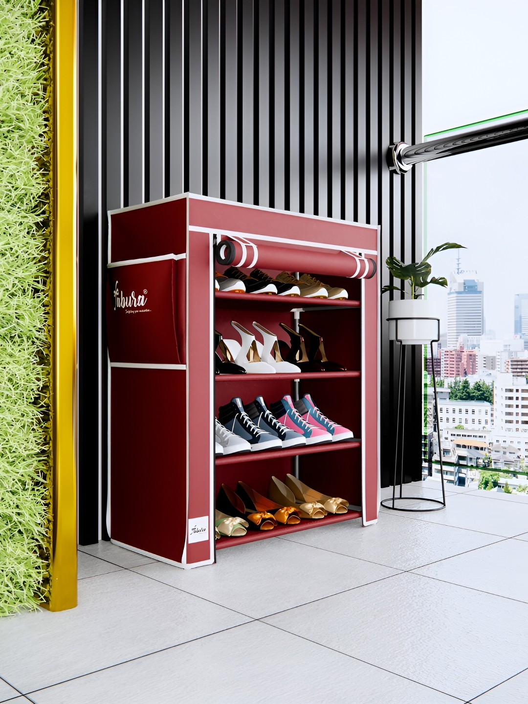 Pamworld Maroon 4 Layer Rectangle Shoe Cum Multi-Utility Rack