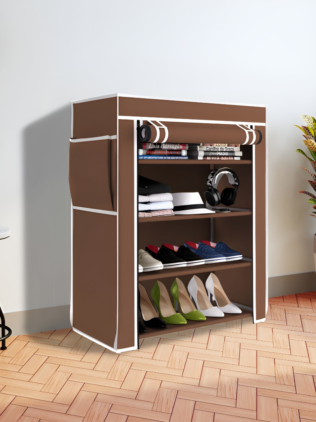 Pamworld Brown 4-Tier Rectangular Shoe Rack