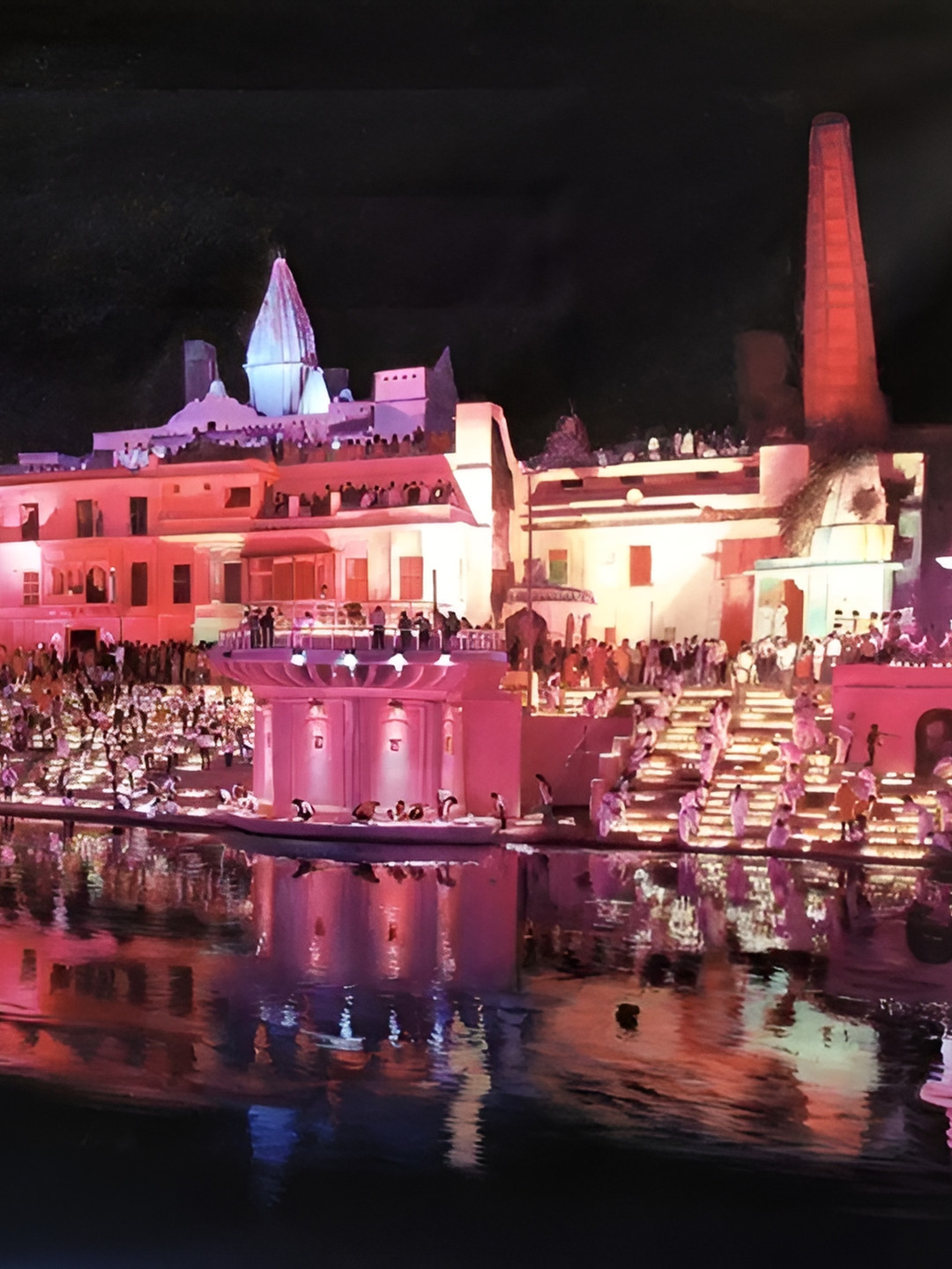 British Terminal Ayodhaya Night View Paper Wall Rectangle Paintings Wall Art - 24 x 18In