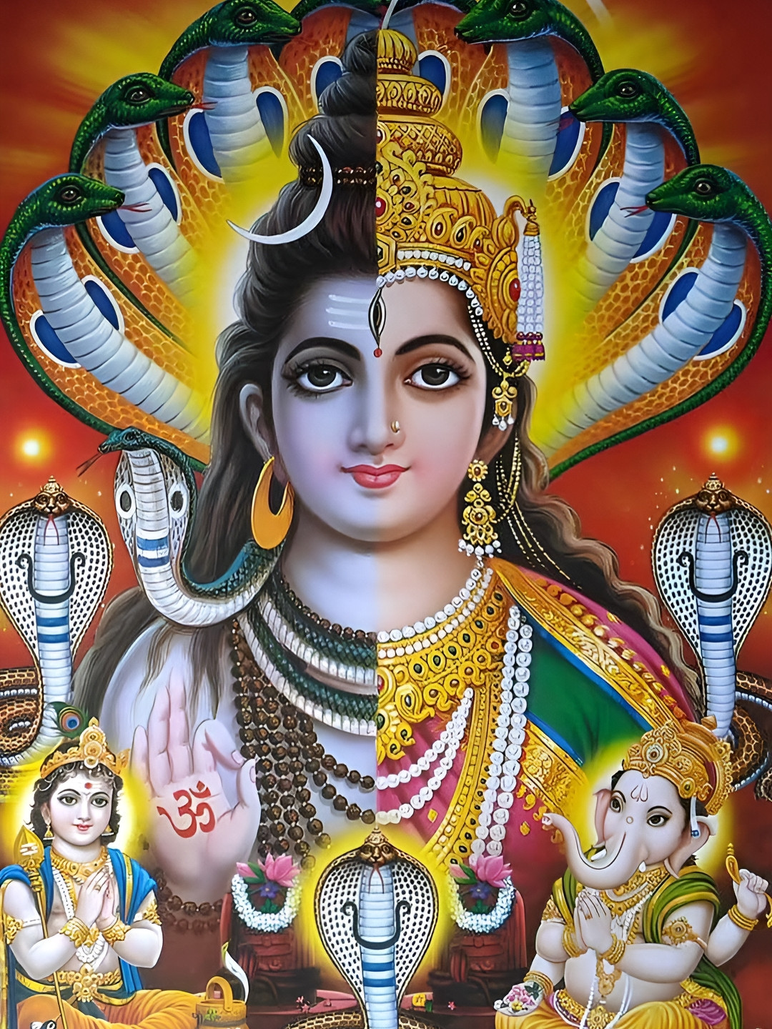 British Terminal Red Ardhnarishwar Religious Wall Art