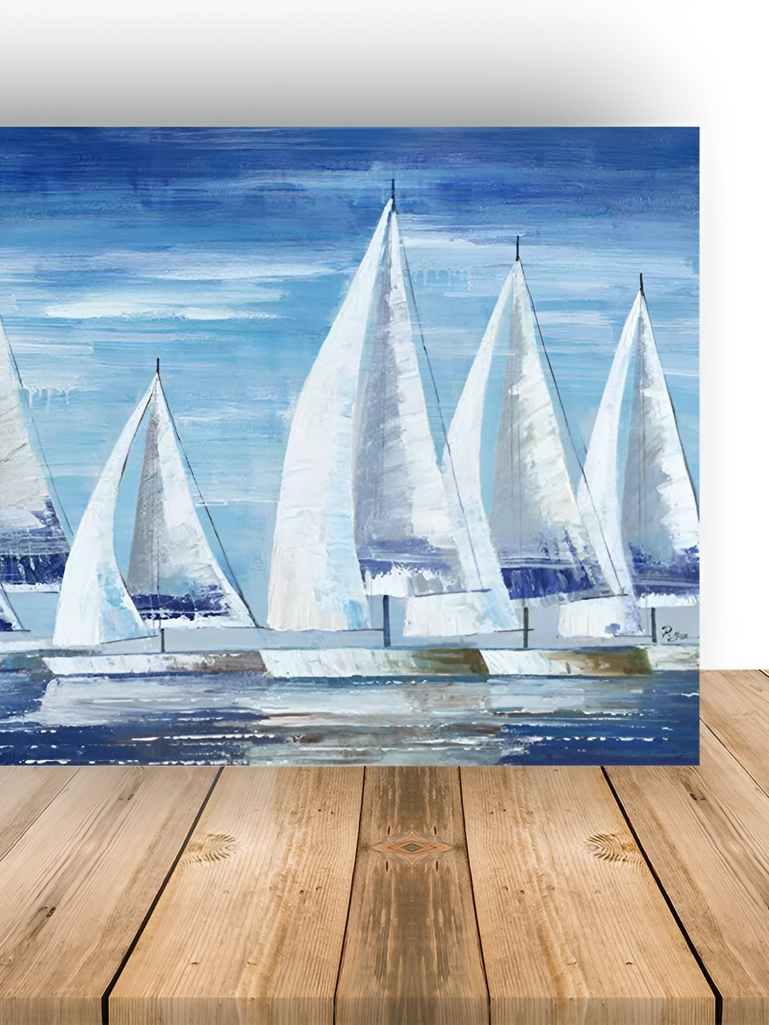 British Terminal Blue & White Boats And Sea Waterproof Canvas Print Poster