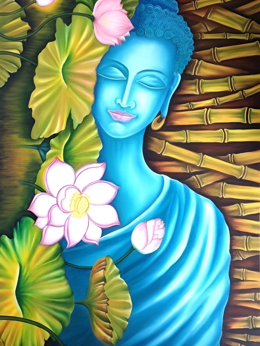 British Terminal Blue Green Paper Lord Gautam Buddha Wall Painting
