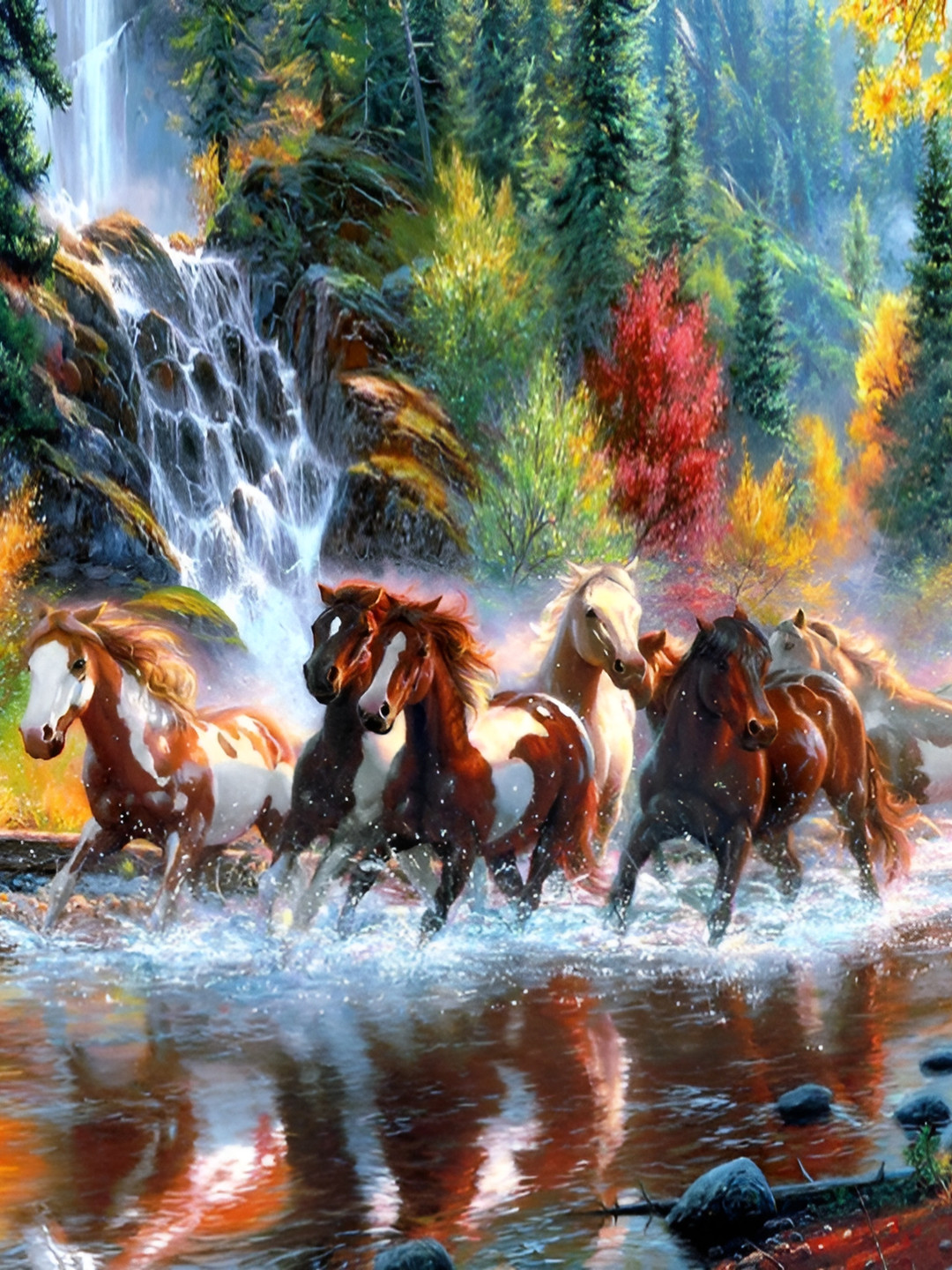 British Terminal Green and Yellow Seven Lucky Running Horses Wallpaper Sticker