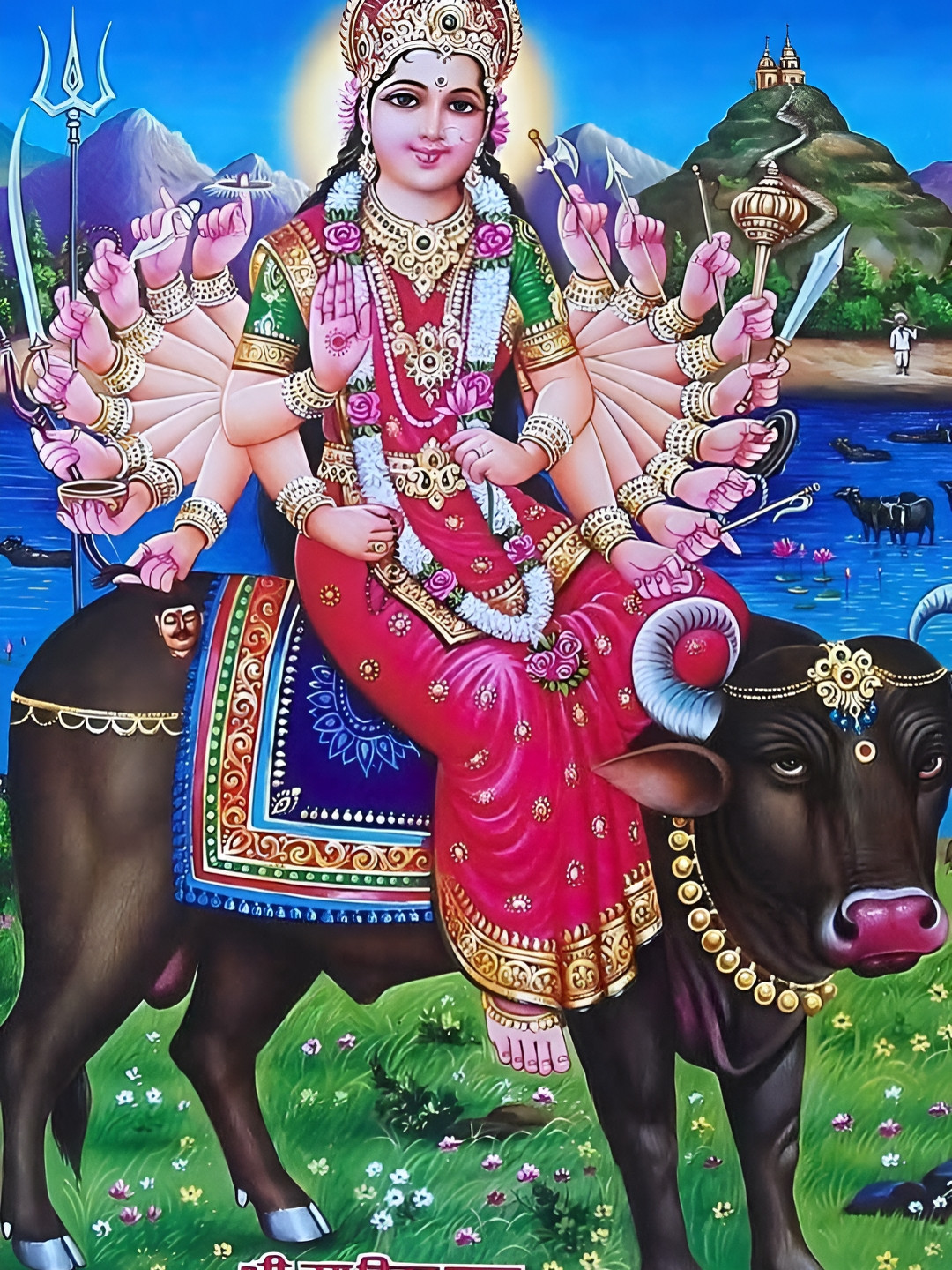 British Terminal Red & Green Goddess Vihat Maa Religious Wall Painting