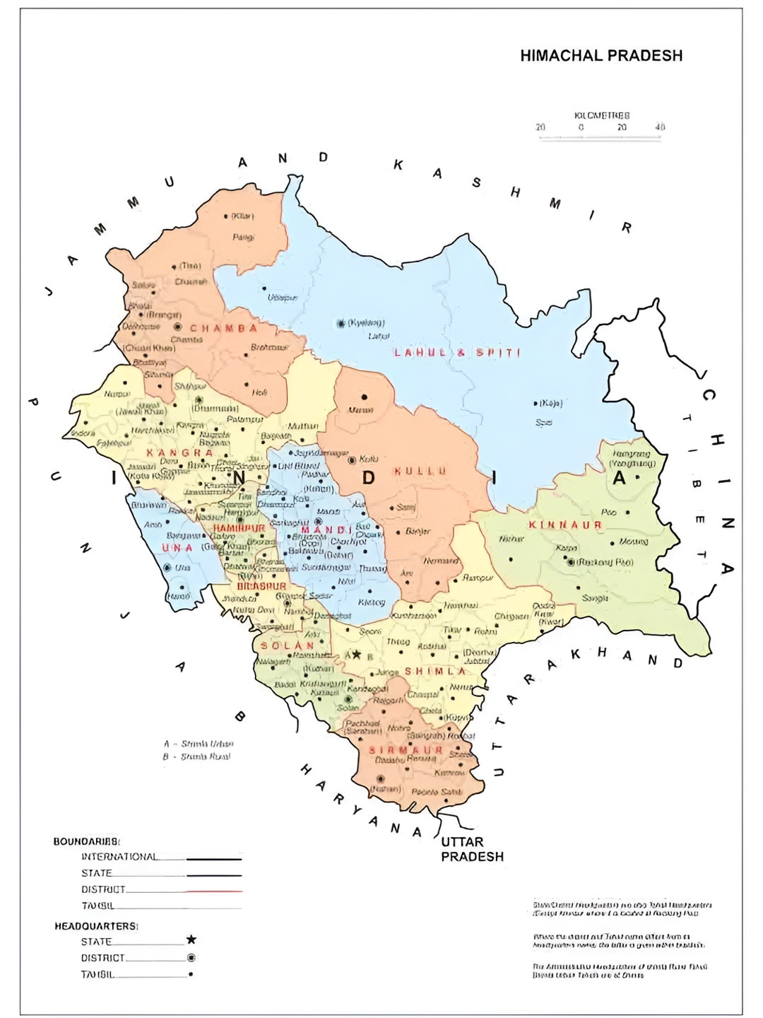British Terminal Blue & white Himanchal Pradesh Map Paper Painting Wall Art