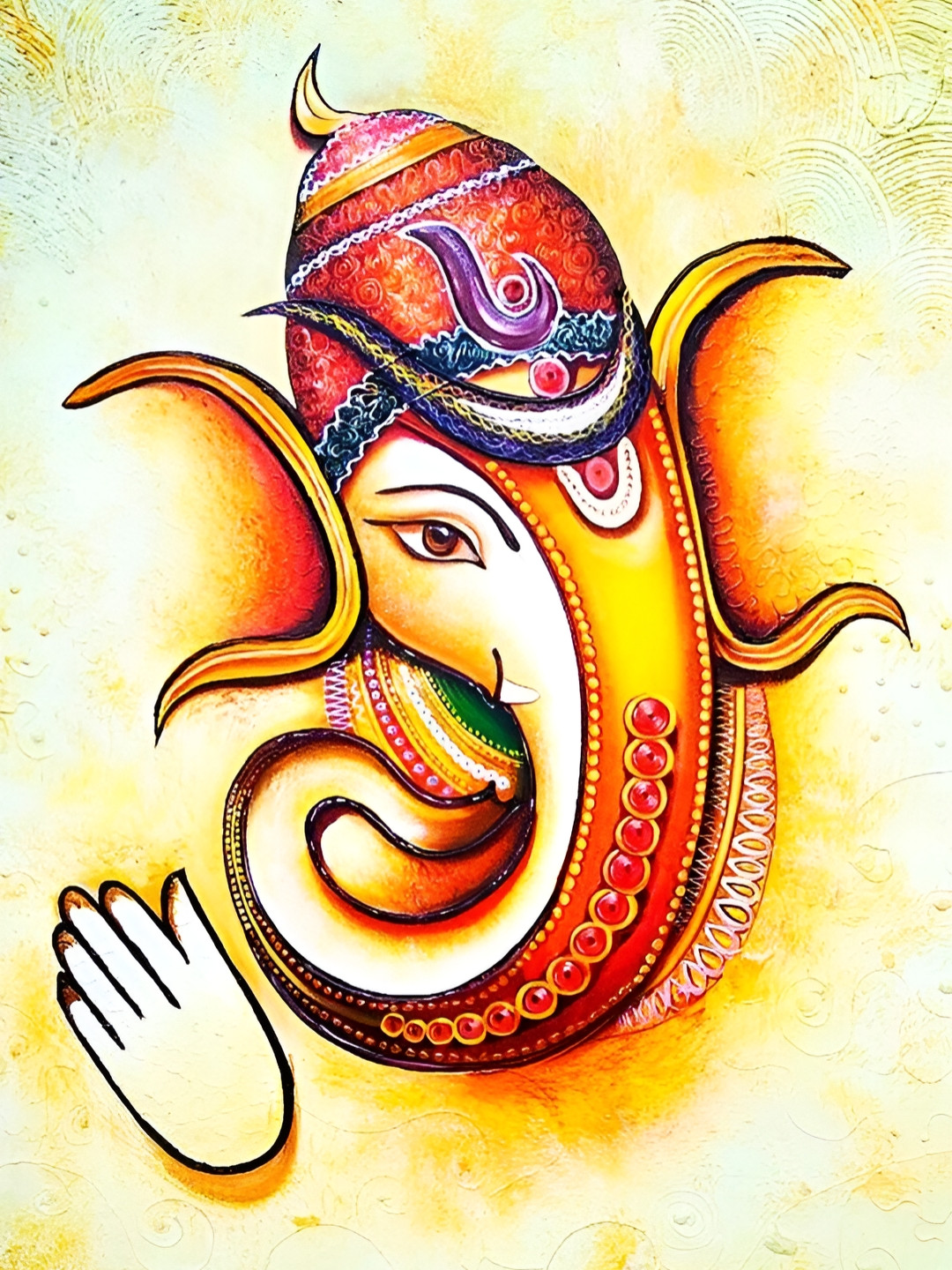 British Terminal Red & Yellow Lord Ganesha Vighnaharta Paper Painting Wall Art