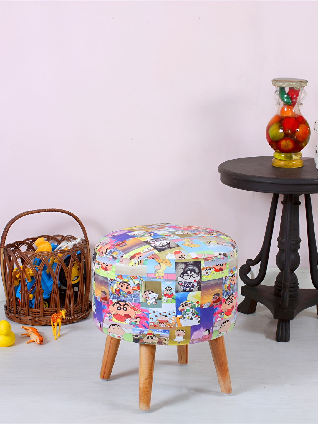 Shadowkart Blue Velvet Sinchan Printed Sitting Ottomans