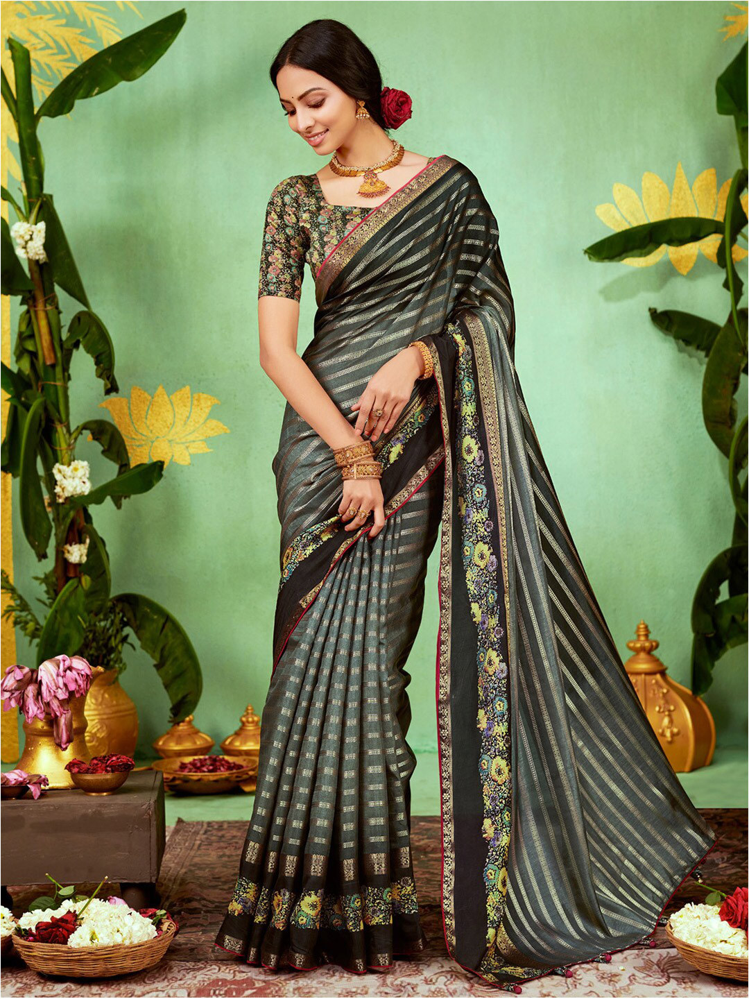 Saree mall Leheriya Silk Zari Sarees