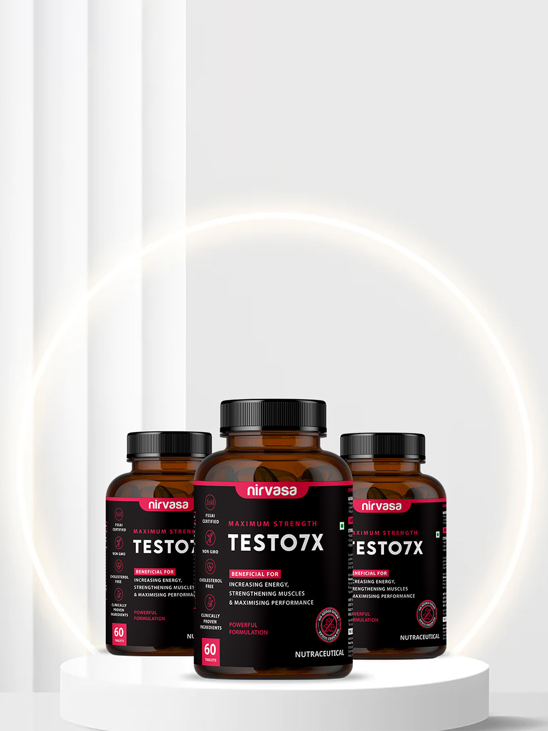 Nirvasa Set Of 3 Testo 7X Tablets With Tribulus - 60 Tablets Each