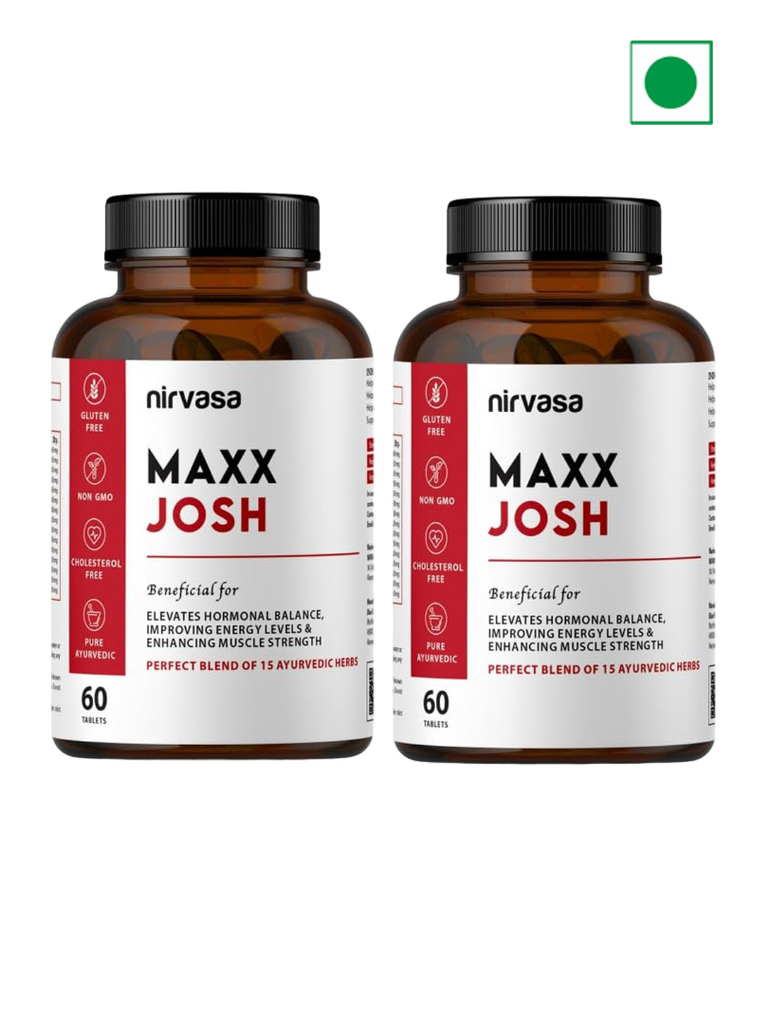 Nirvasa Set of 2 Maxx Josh Tablets with 15 Natural Herbs - 60 Tablets Each