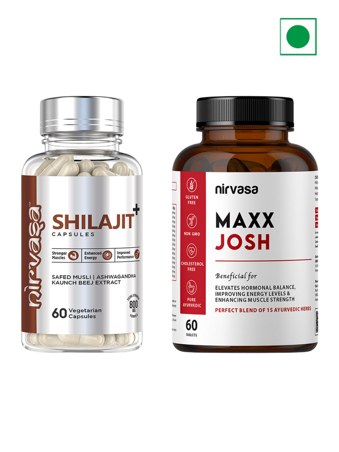Nirvasa Set Of Shilajit+ Capsules - 60 Capsules & Maxx Josh Tablets - 60 Tablets