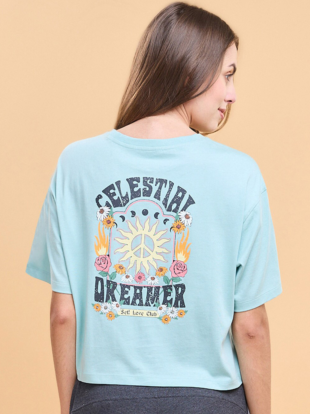 Enamor Graphic Printed Drop-Shoulder Sleeves Cotton Boxy Lounge Tshirts