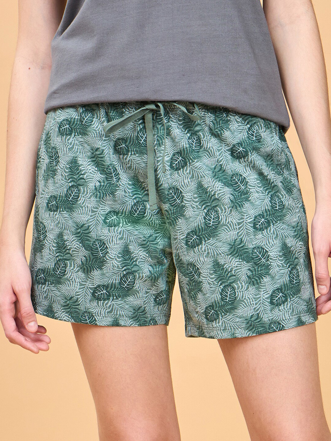 Enamor Essentials Women Printed E062-Mid Rise Relaxed Fit Lounge Shorts