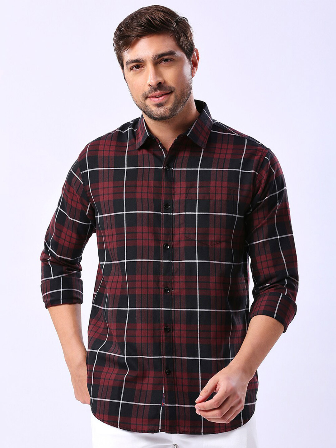 HJ HASASI Tartan Checks Opaque Checked Cotton Casual Shirt