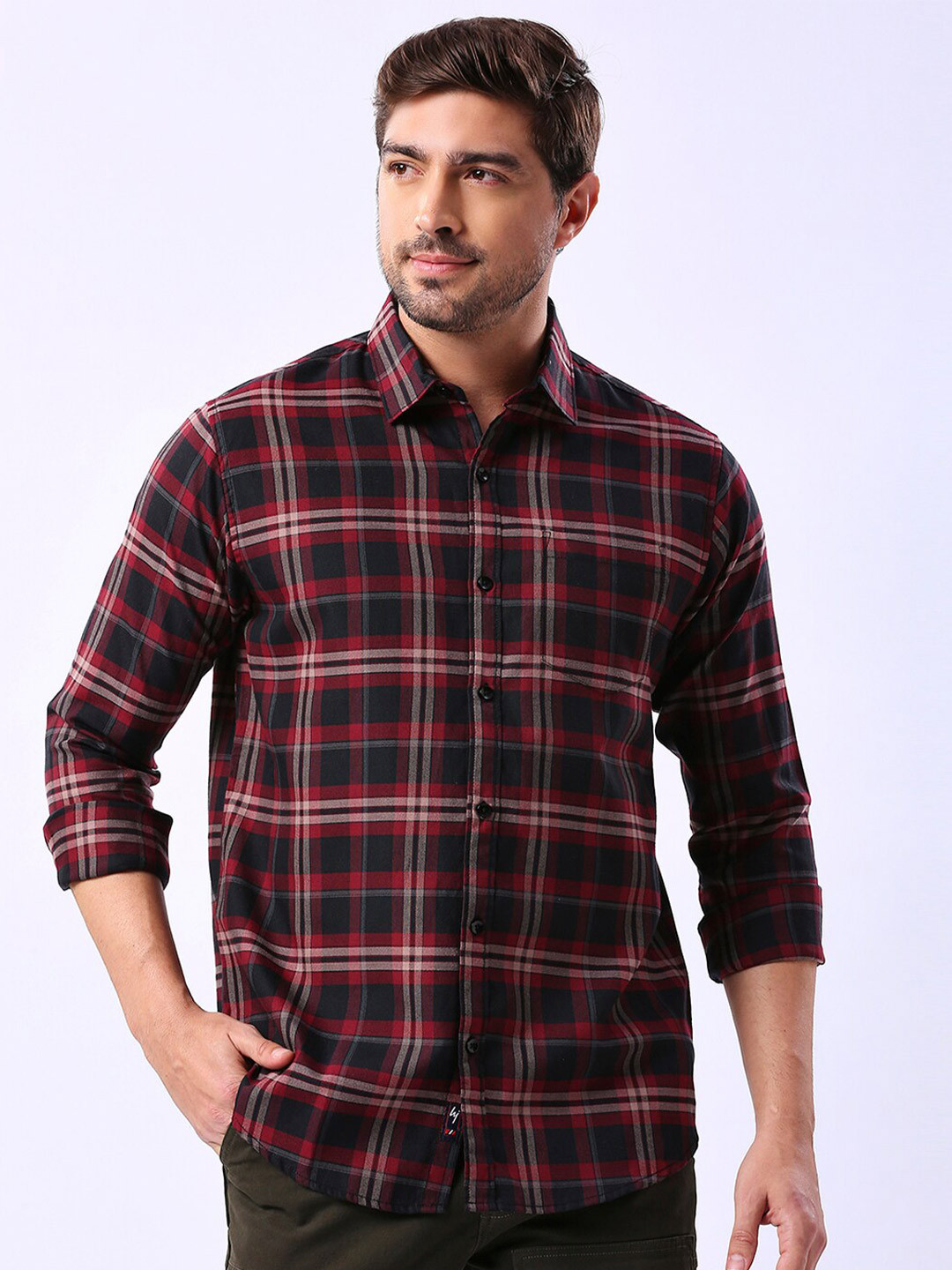 HJ HASASI Tartan Checks Opaque Checked Cotton Casual Shirt