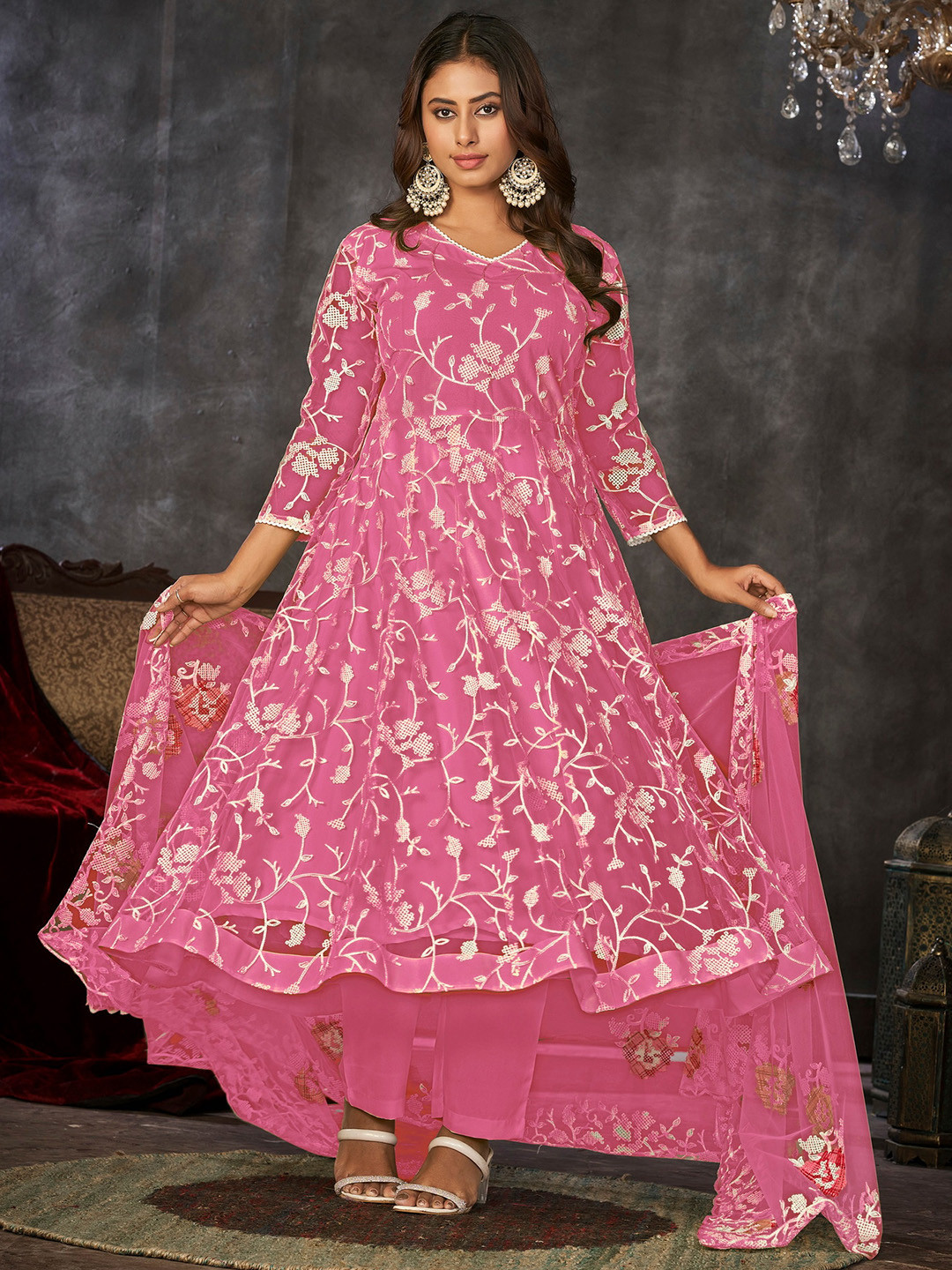 Warthy Ent Embroidered Unstitched Kurta With Trouser & Dupatta Dress Material