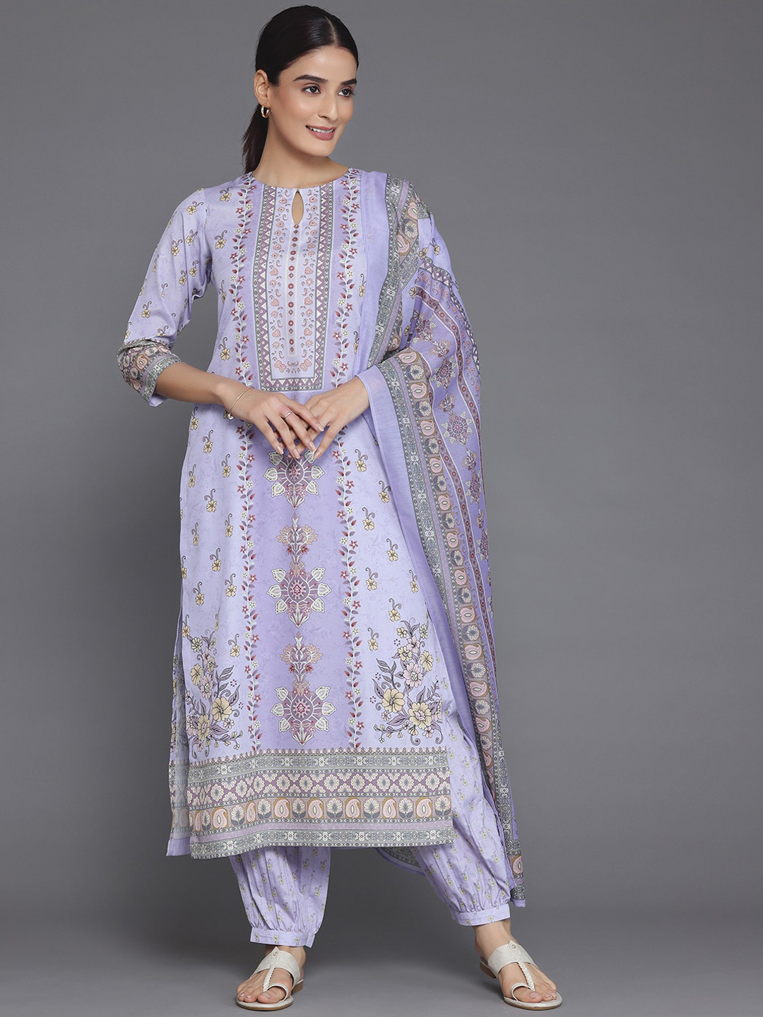 Libas Floral Printed Keyhole Neck Regular Kurta with Salwar & Dupatta