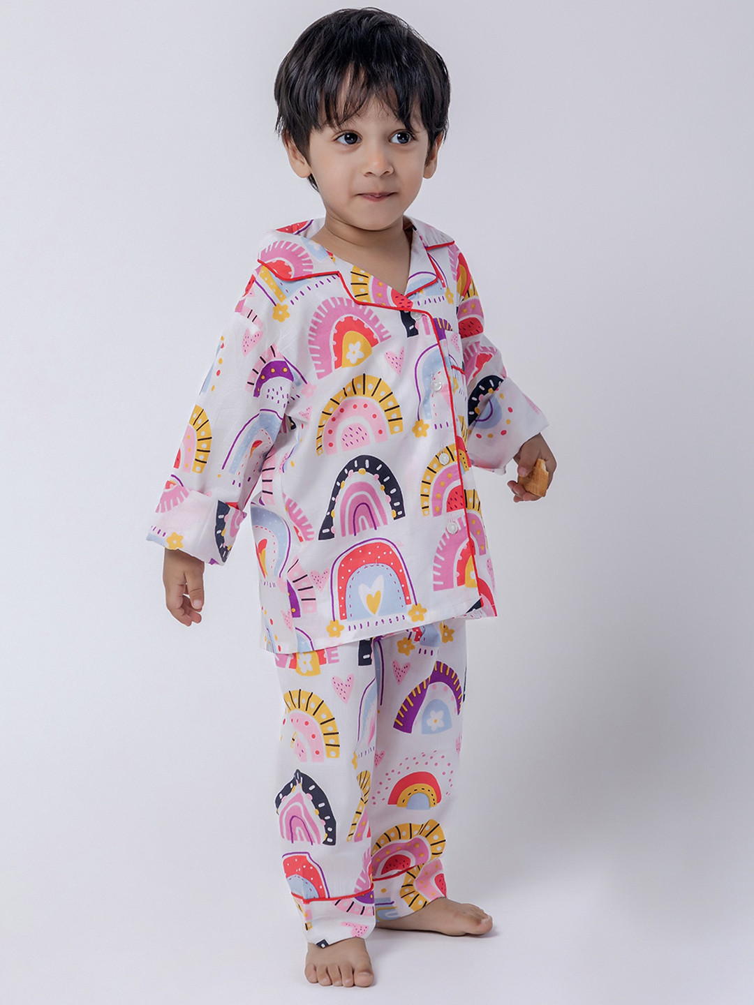 MASU LIVING Kids Printed Lapel Collar Pure Cotton Shirt With Pyjamas