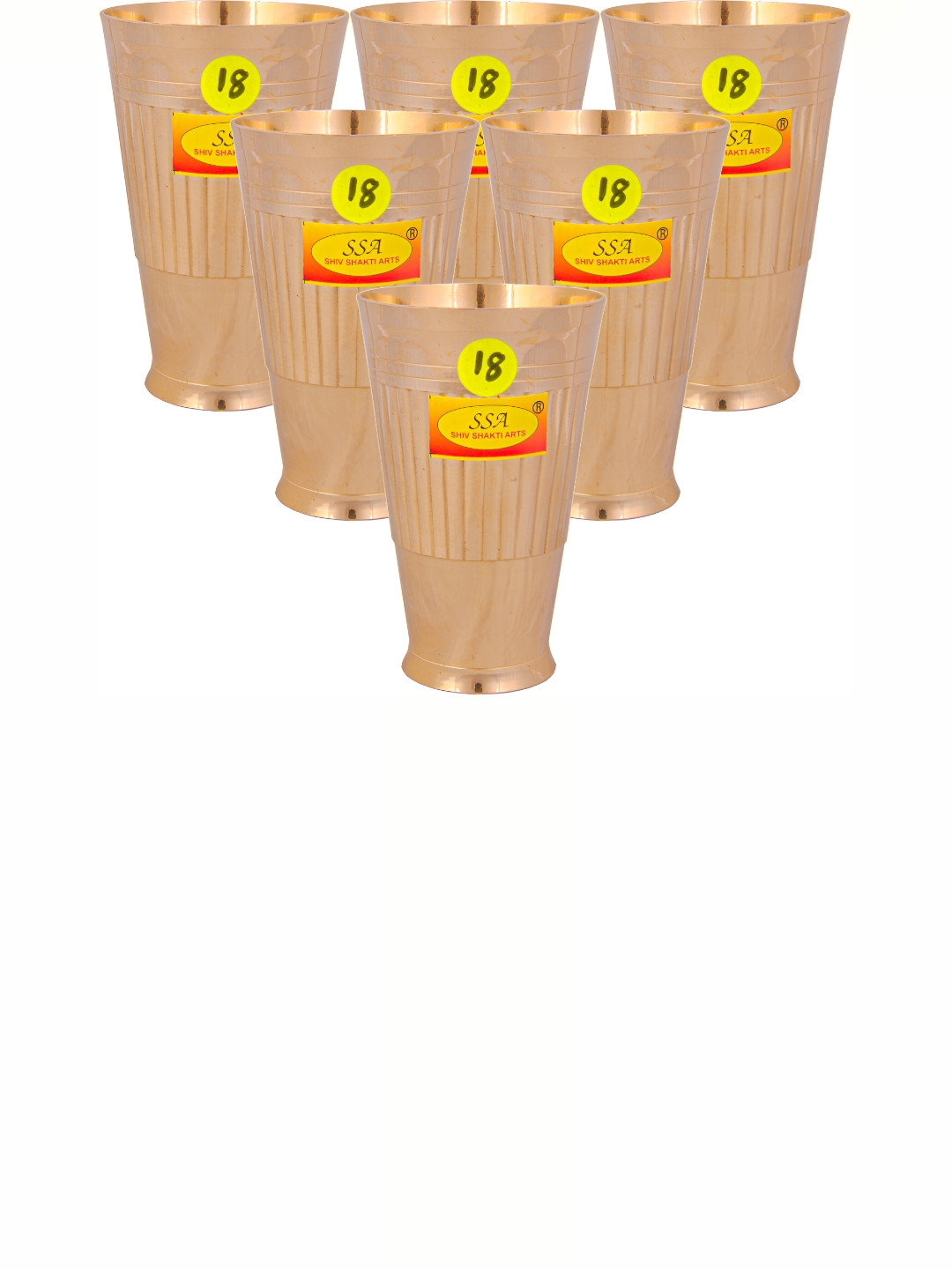 Shivshakti Arts Yellow 6 Pieces Brass Water or Juice Glass 450 ml