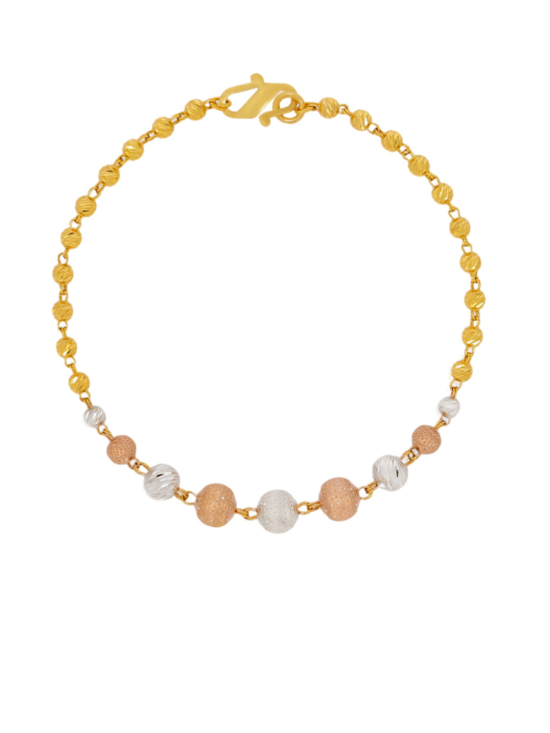 BHIMA 22K Hallmark 916 Purity Yellow Gold Rhodium Rose Ball Bracelet