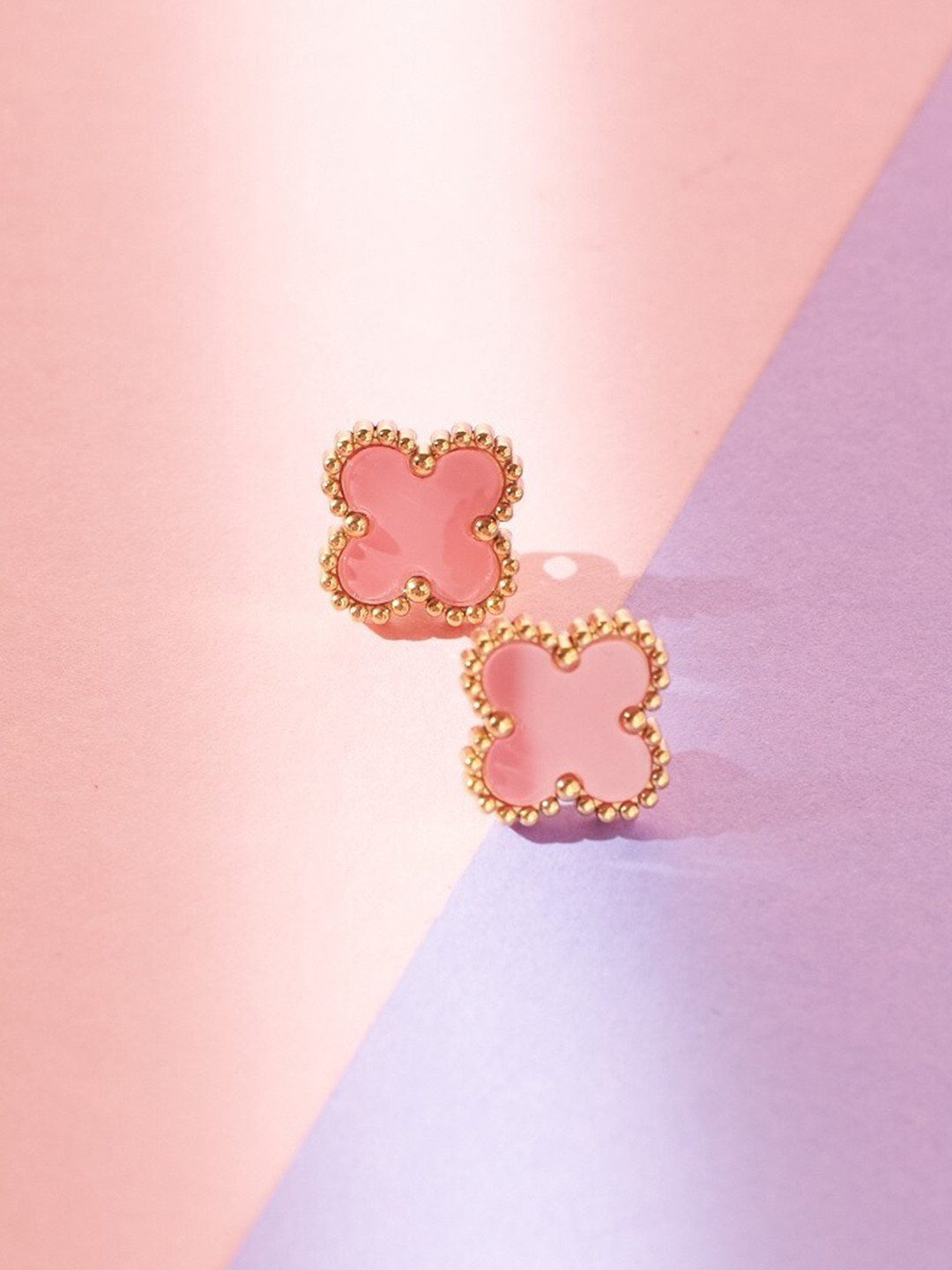 SALTY Romantic Clover Stone Studded Copper Contemporary Studs Earrings