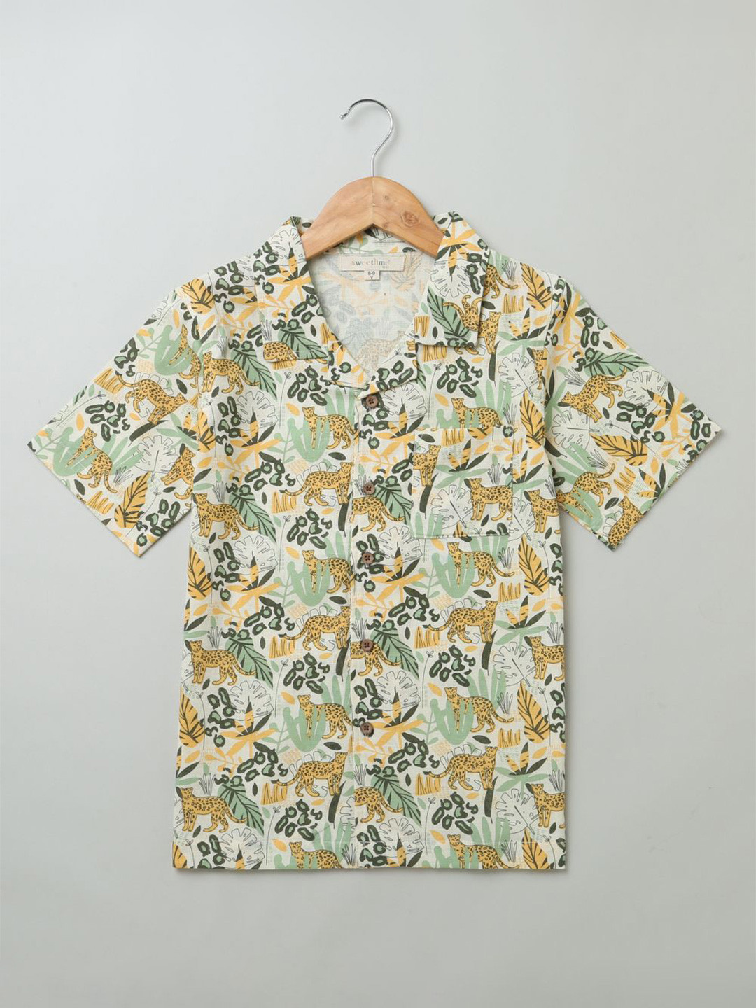 Sweetlime By AS Boys Conversational Printed Cuban Collar Cotton Casual Shirt