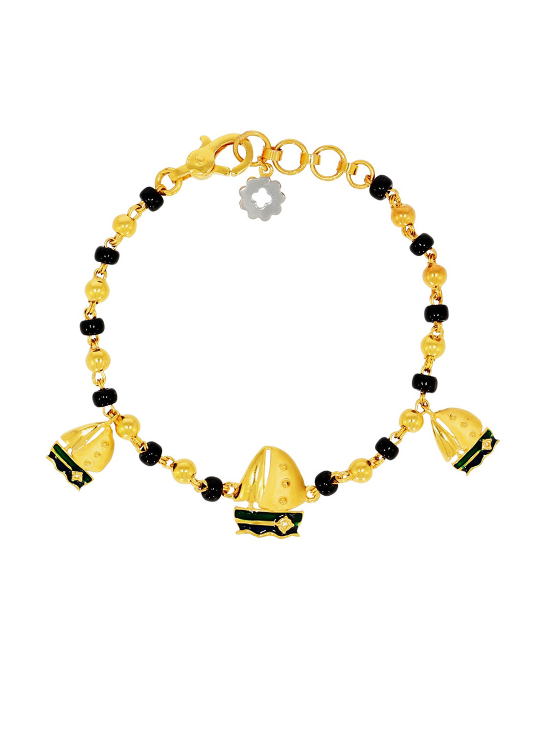 BHIMA 22K Hallmark 916 Purity Yellow Gold Black Bead Bracelet