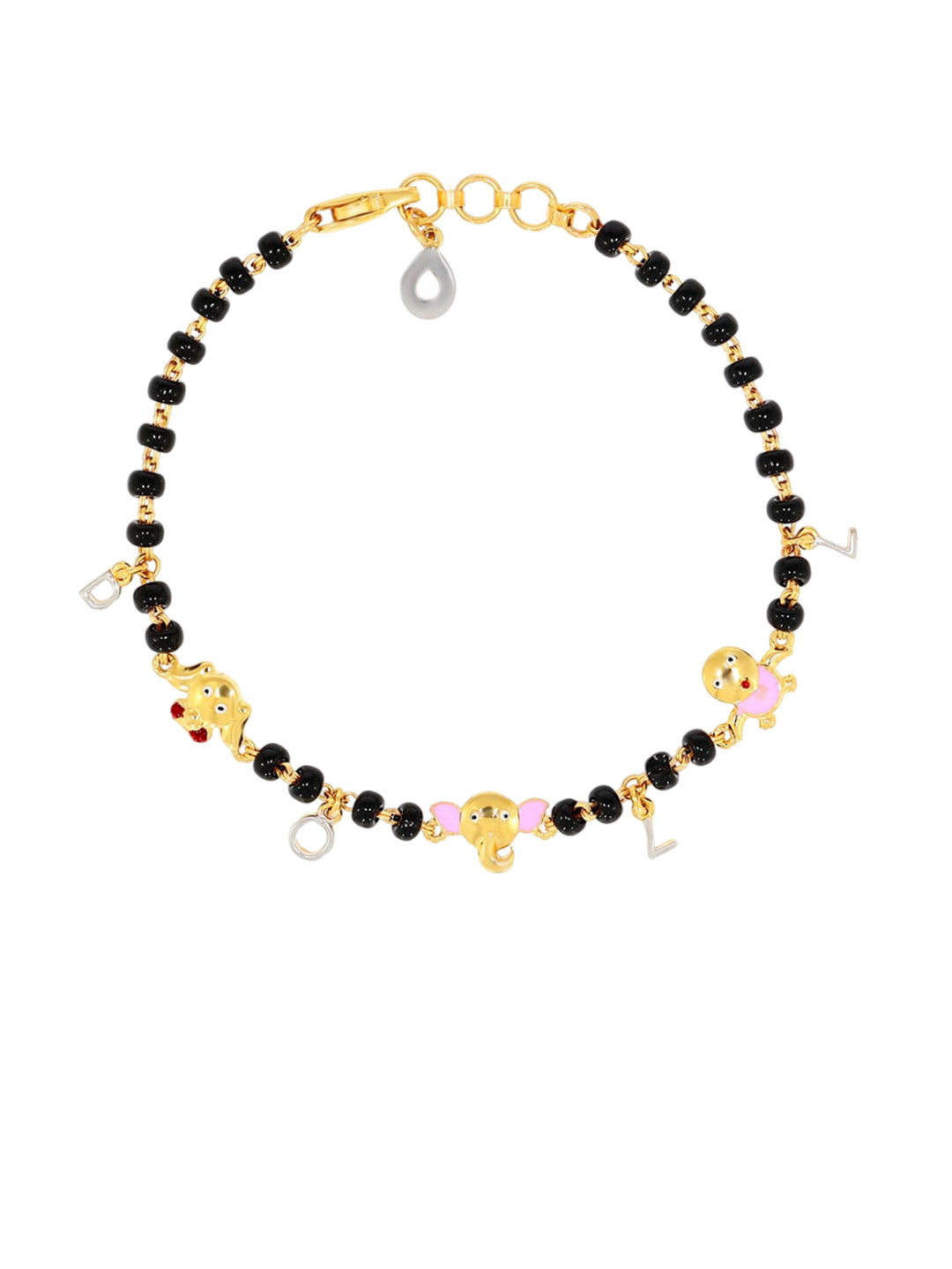 BHIMA 22K Hallmark 916 Purity Yellow Gold Black Bead Bracelet