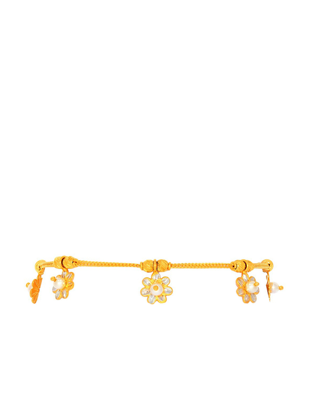 BHIMA 22K Hallmark 916 Purity Yellow Gold Floral Pearl Stone Bracelet