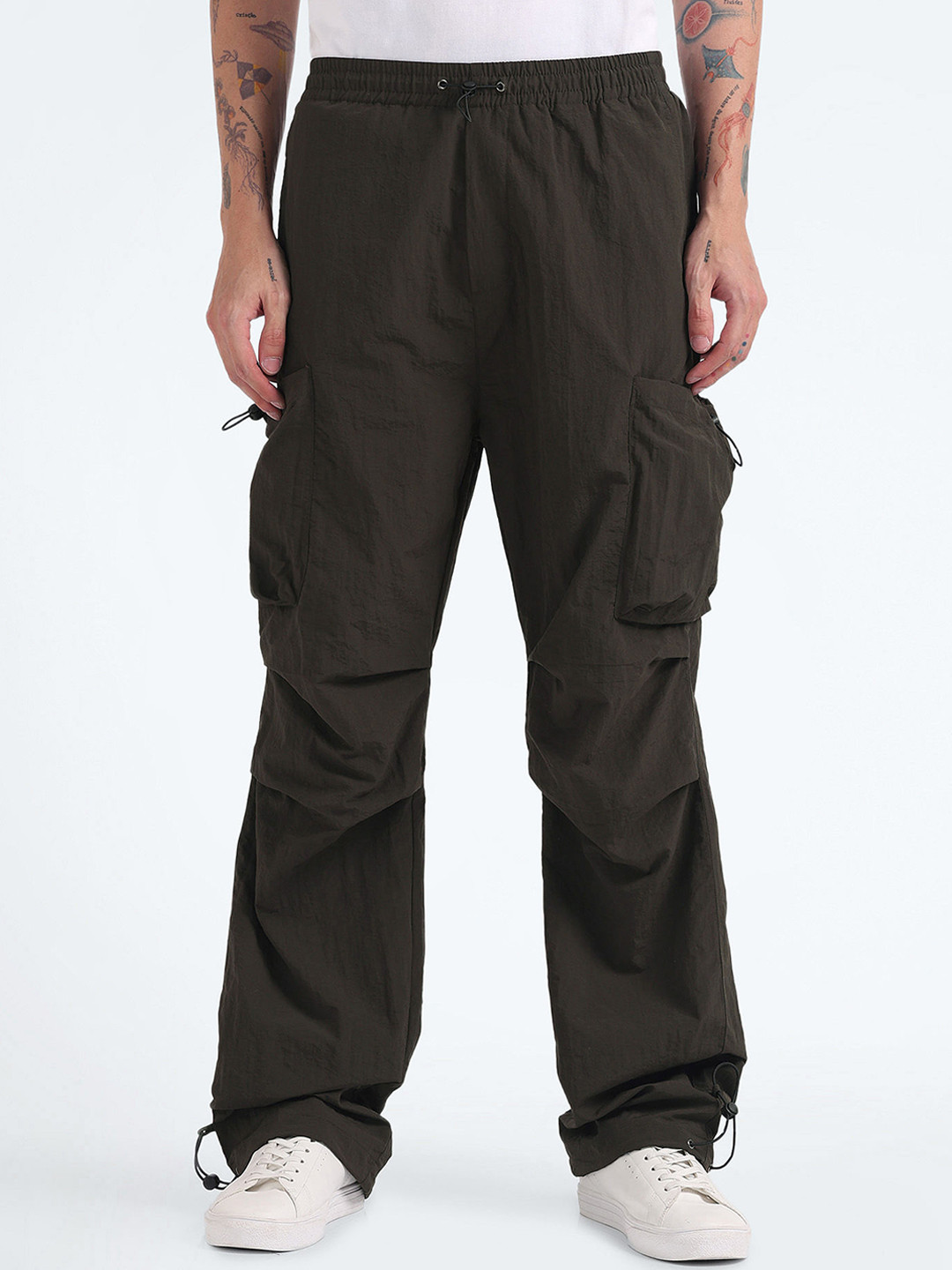 Flying Machine Men Mid-Rise Loose Fit Parachute Trousers