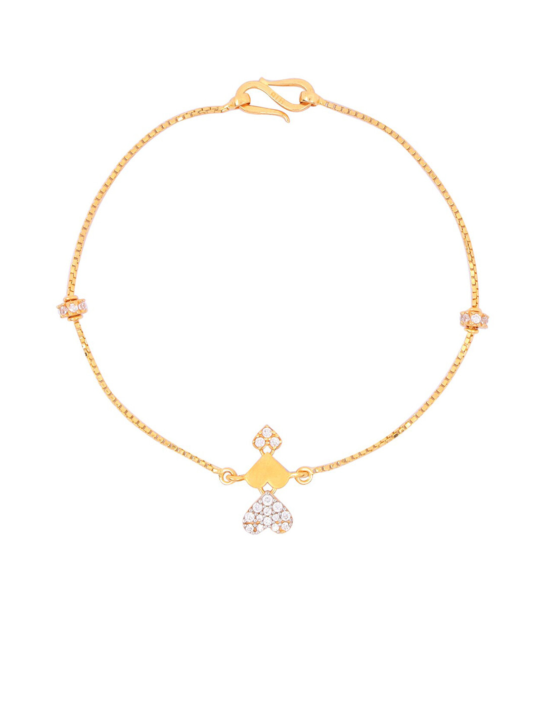 BHIMA 22K Hallmark 916 Purity Yellow Gold Stone Heart Bracelet