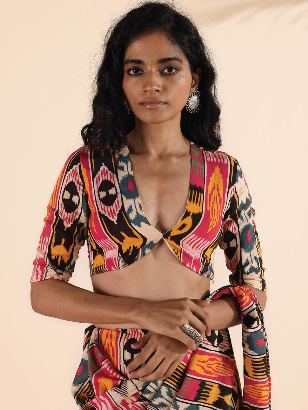 trueBrowns Ikat Printed Saree Blouse