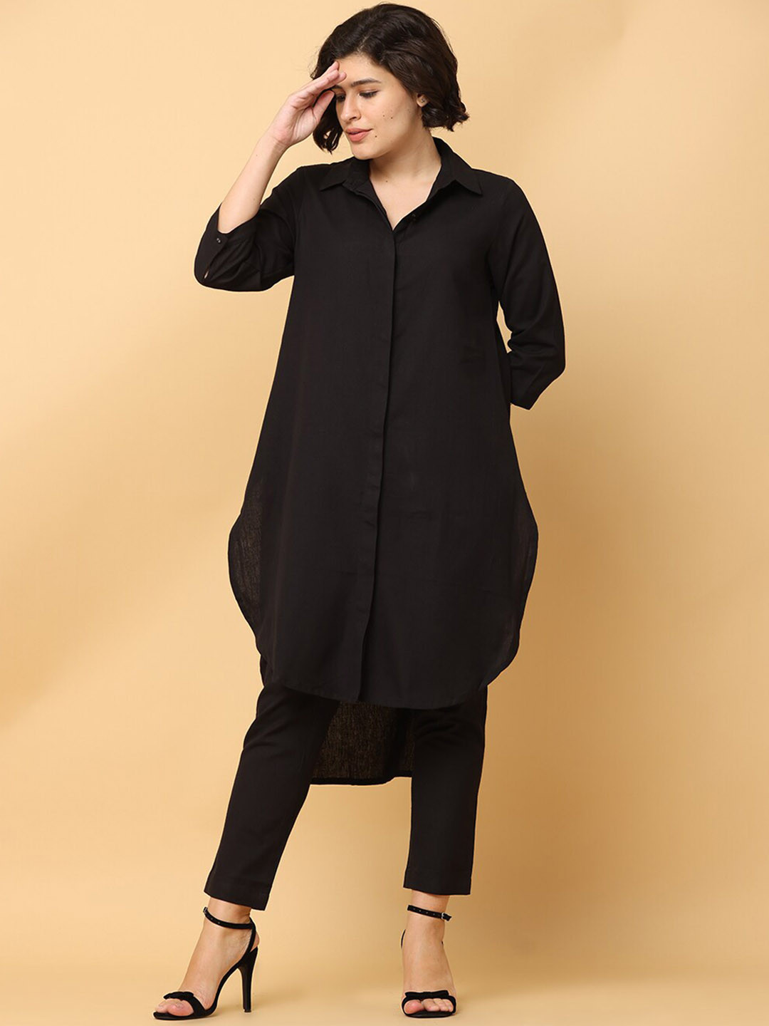 BLACK & BLAH BLAH Set of 2 Relaxed Fit Solid Pure Cotton Monochrome Kurta and Trouser