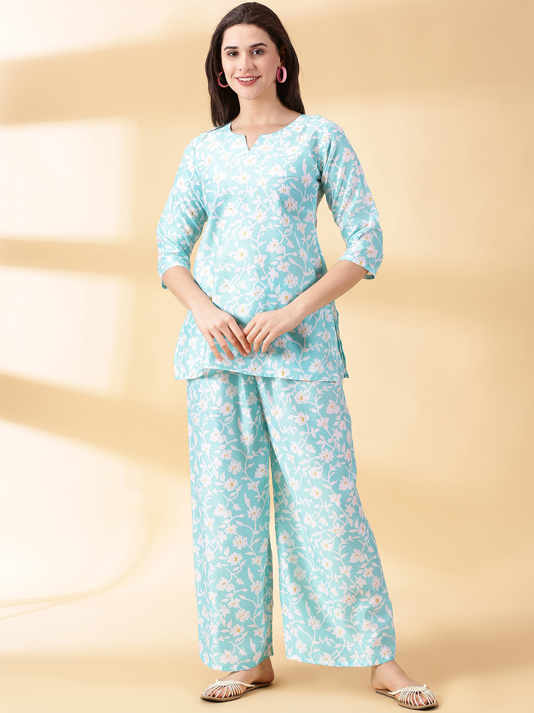 DIVINATION Floral Printed Round Neck Co-Ords-Set