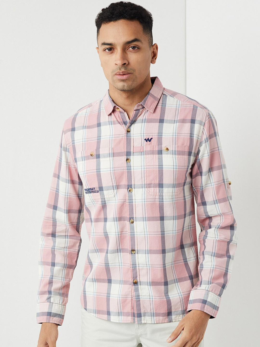 Wildcraft Relaxed Checked Spread Collar Cotton Curved Casual Shirt