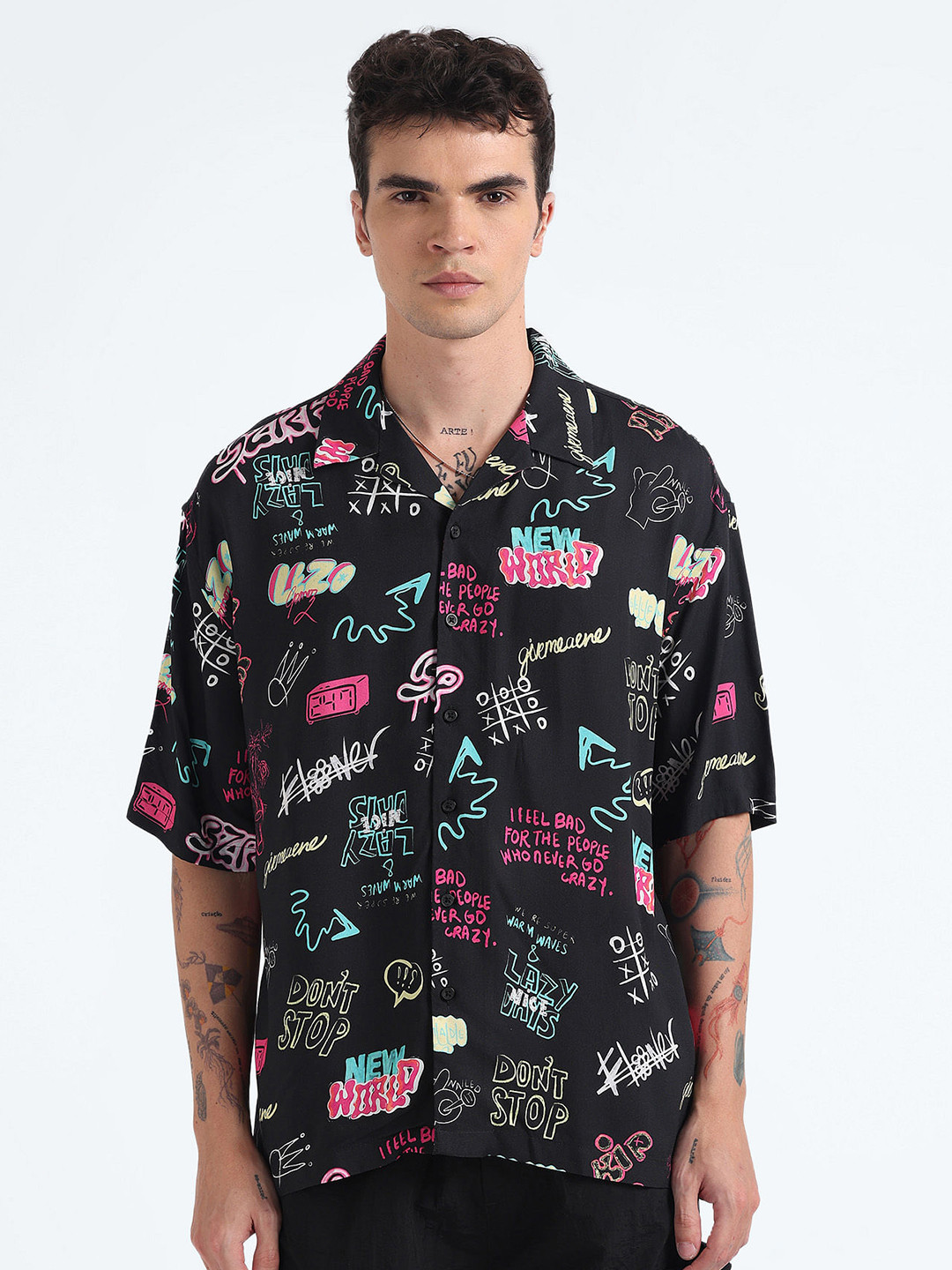 Flying Machine Graphic Printed Oversized Pure Cotton Casual Shirt