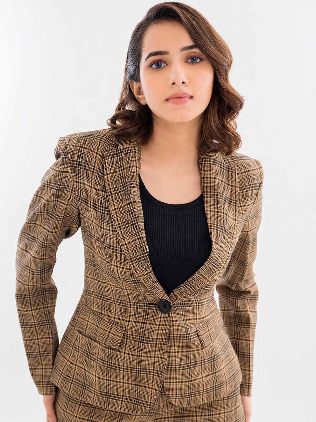Halff Grey Checked Notched Lapel Collar Single-Breasted Blazer