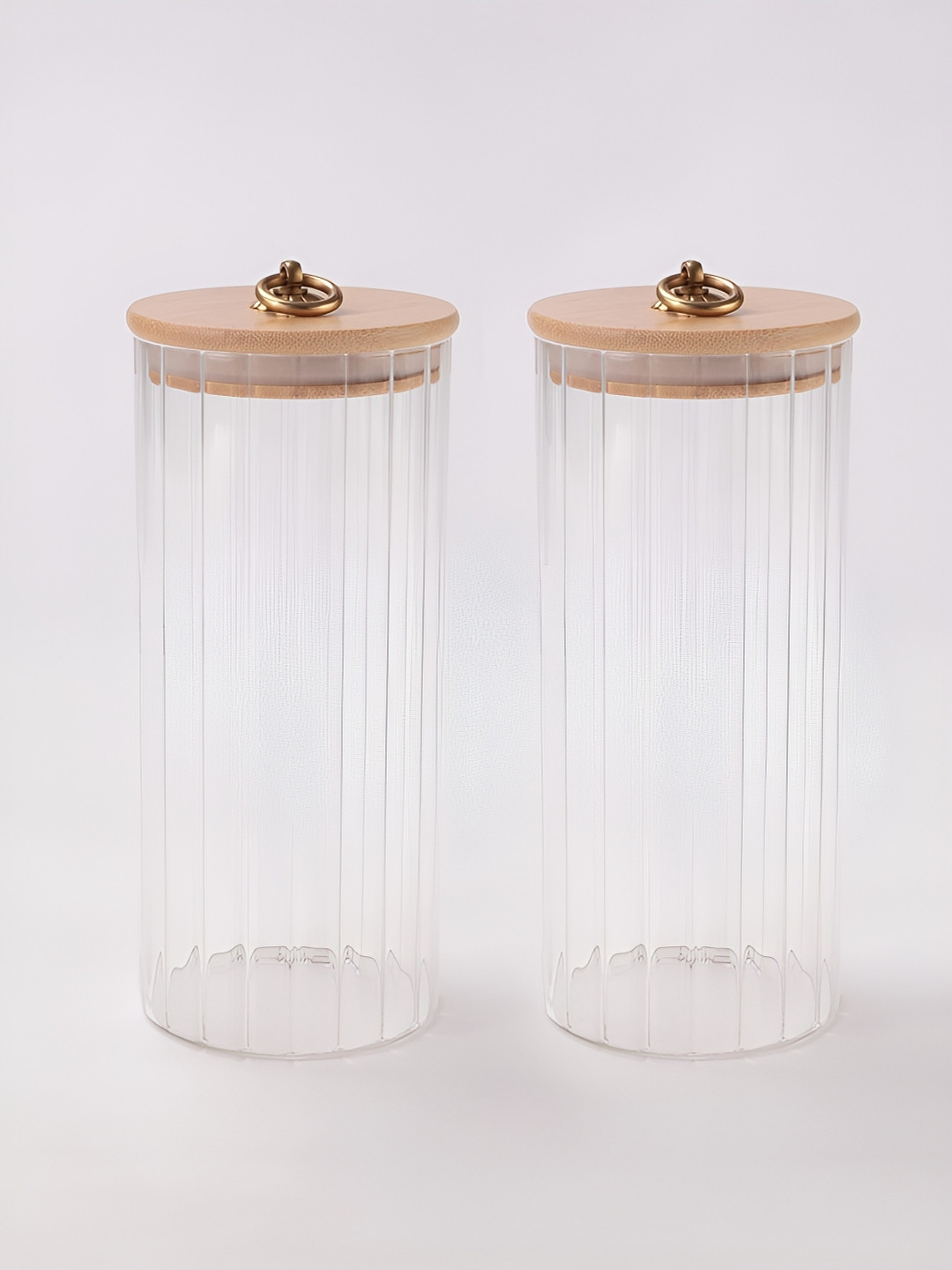 The Better Home Transparent Striped Borosilicate Glass Air Tight 2 Piece Clip-On Graduated Container-1.125L