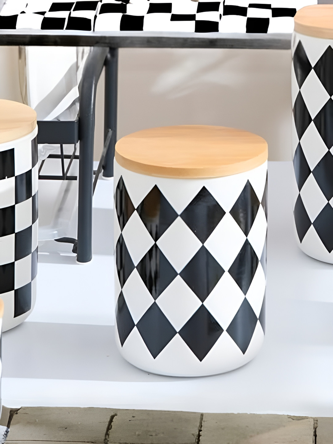 The Better Home Black Argyle Ceramic Flip Top Jar-800ml