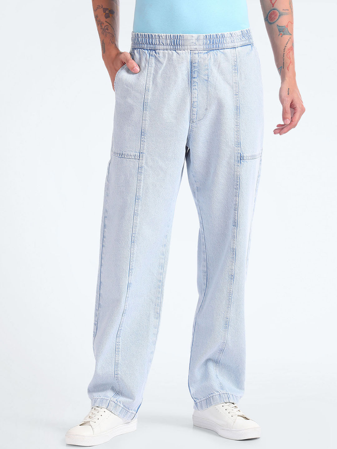 Flying Machine Men Cobain 90s Loose Fit High-Rise Heavy Fade Stretchable Jeans