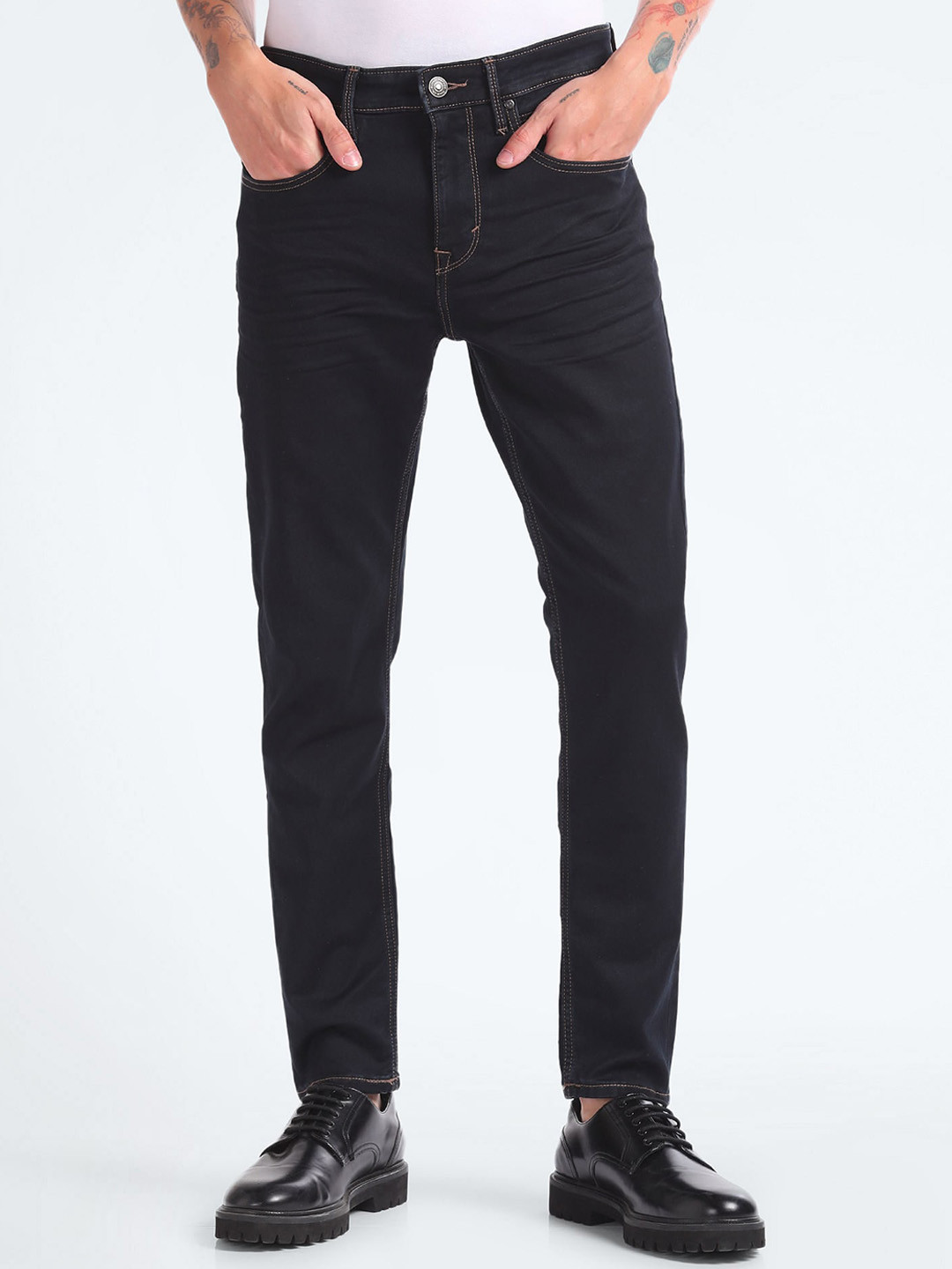 Flying Machine Men Slash Tapered Fit Stretchable Jeans