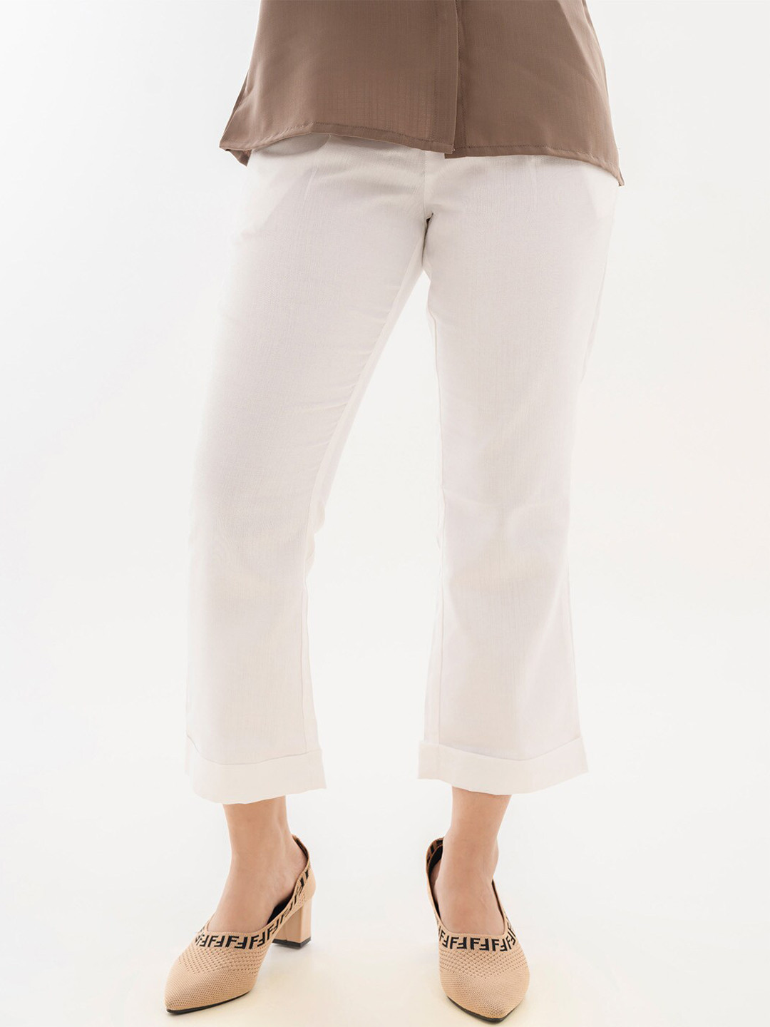 Halff Grey Women Relaxed Straight Leg Mid Rise Cotton Pleated Cigarette Trousers