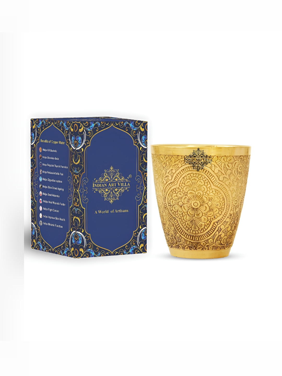 INDIAN ART VILLA Gold-Toned Brass Textured Water or Juice Glass 280 ml