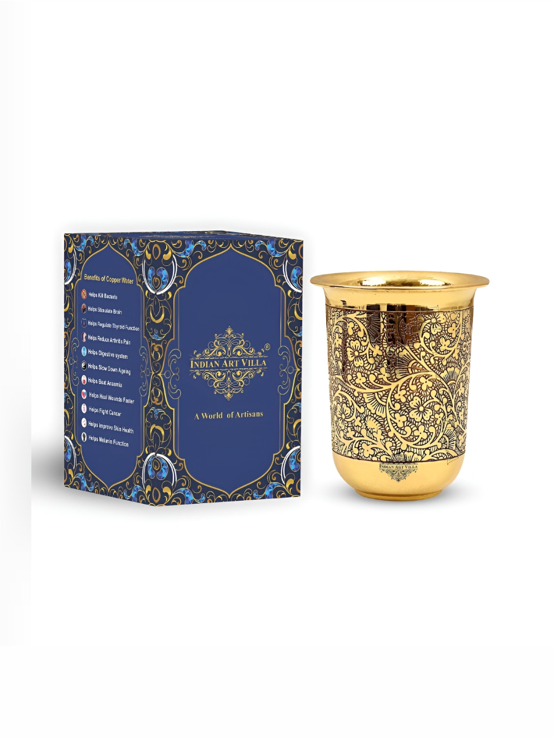 INDIAN ART VILLA Gold-Toned Brass Water or Juice Glass 280 ml