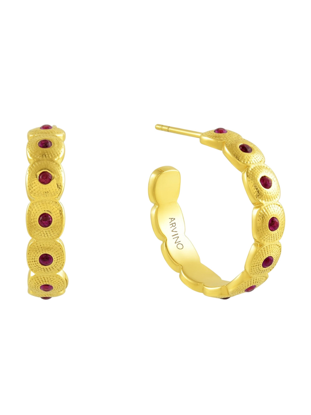 ARVINO Gold-Plated Onyx Contemporary Half Hoop Earrings