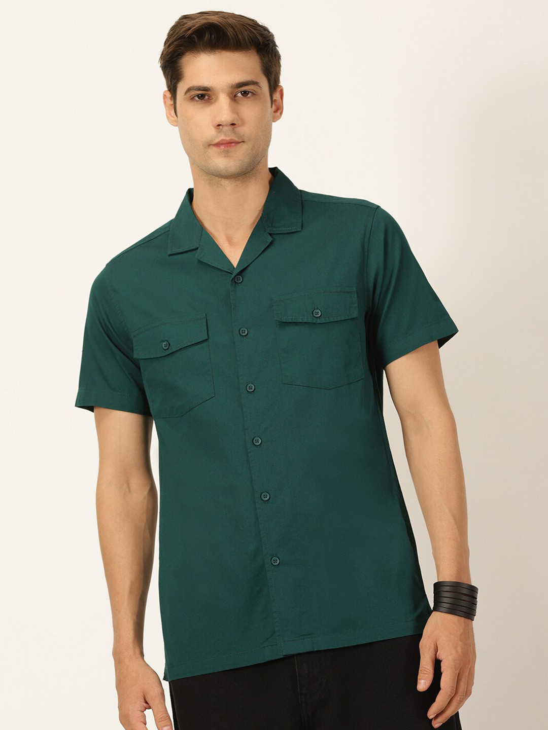 Mast & Harbour Premium Cotton Spread Collar Curved Casual Shirt