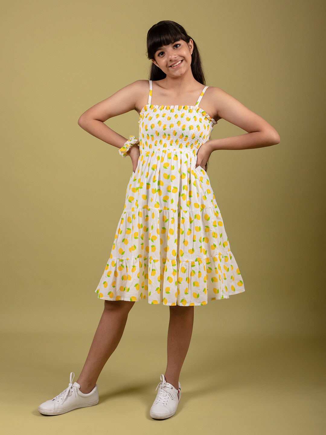 TWEENY MINI Girls Kids Pure Cotton Lemon Printed Summer Dress